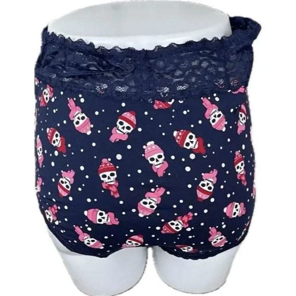 Torrid 1 Winter Skull Snow Print Lace Waistband Cotton Highwaist Cheeky Panties - Picture 4 of 5